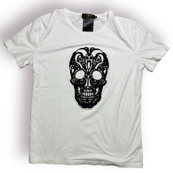 Kamimura Skull Embroidered Tee Shirt White Size Large Tokyo Japan - Picture 1 of 4